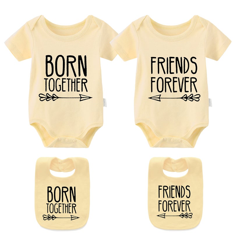 YSCULBUTOL Baby Twins Bodysuits Best Friends Forever Baby Clothes Set with Bibs Girl Outfit with hat(Yellow, 10-12 Months) - Image 1